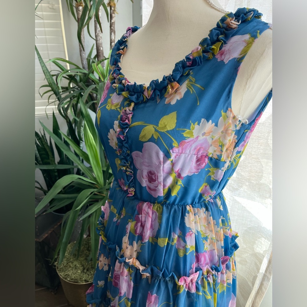 Vintage hand made chiffon maxi dress fully lined ruffle detail - Picture 3 of 16
